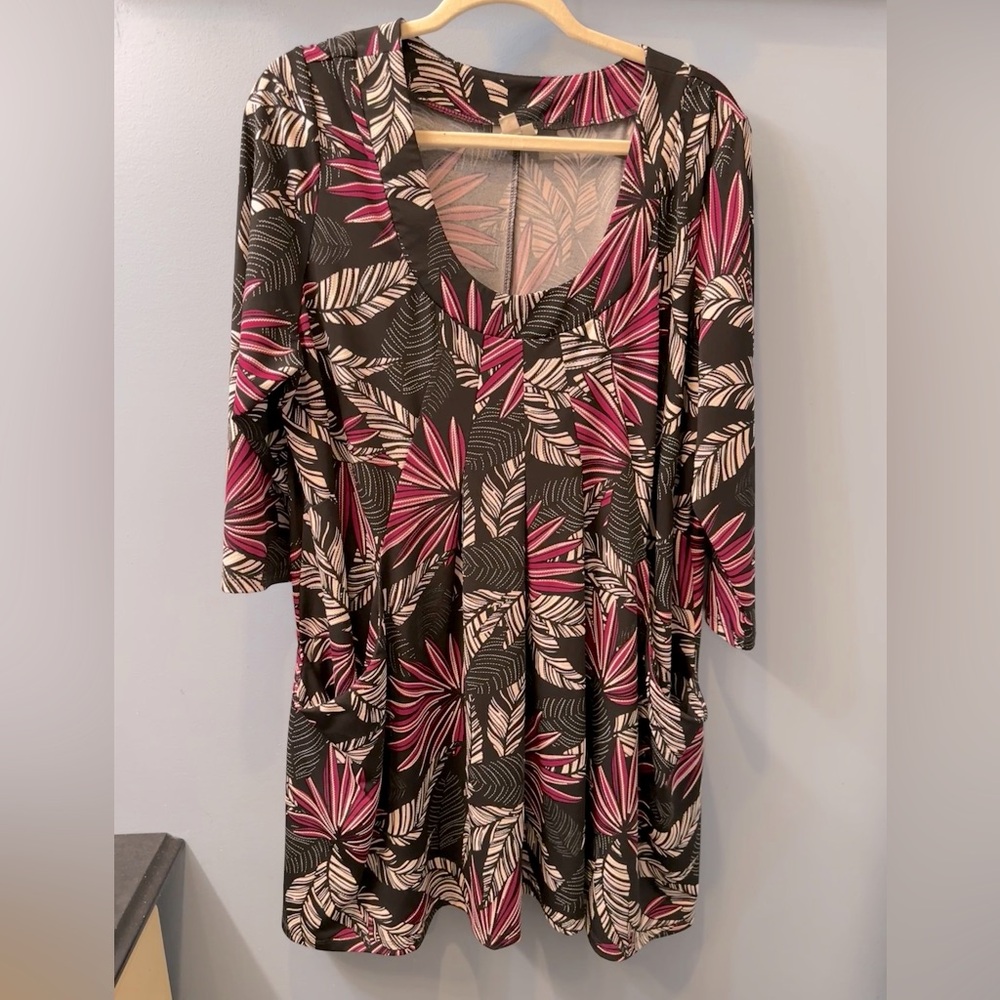 Zim & Zoe Plus Size 18/20 Tunic Malerie Shirt Swing Dress w pockets feather fern